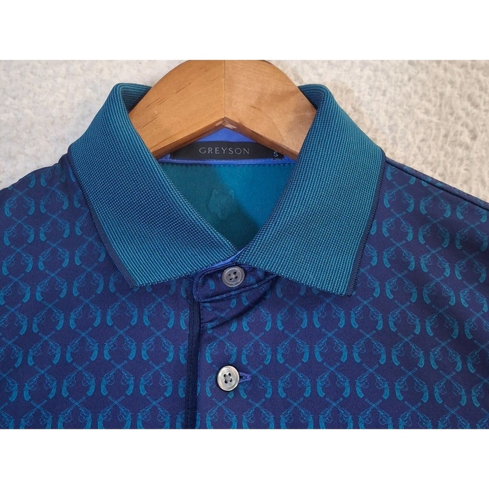 Greyson Geometric Polo Shirt Men's Small Blue Wolf Performance Golf Stretch - Picture 4 of 9